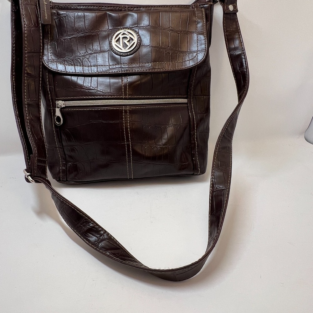 Relic Brown Crossbody Faux Leather Purse Crocodile Style Zip Closure - Picture 5 of 16